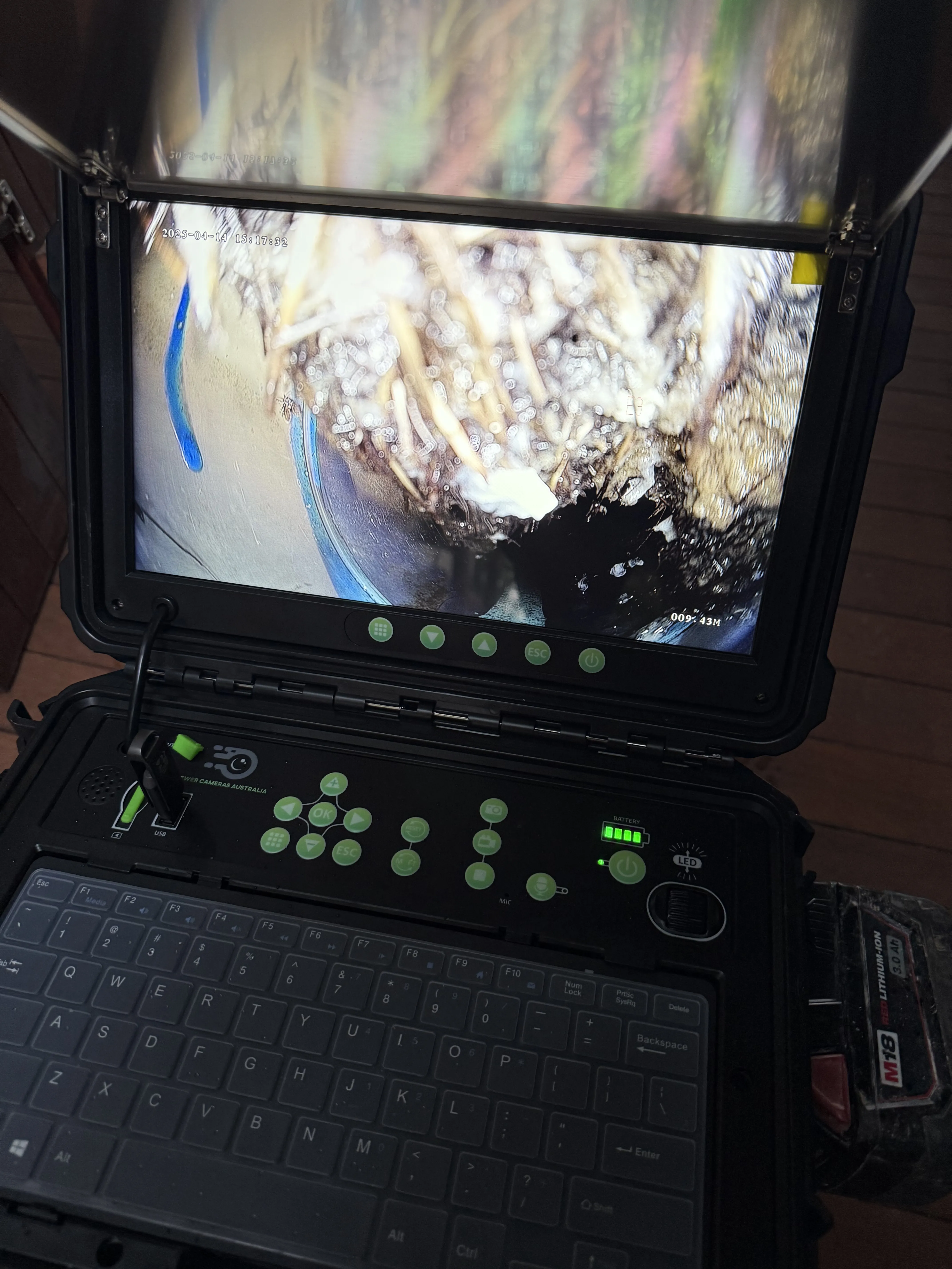 drain camera inspection image of tree root intrusion in Albany Creek